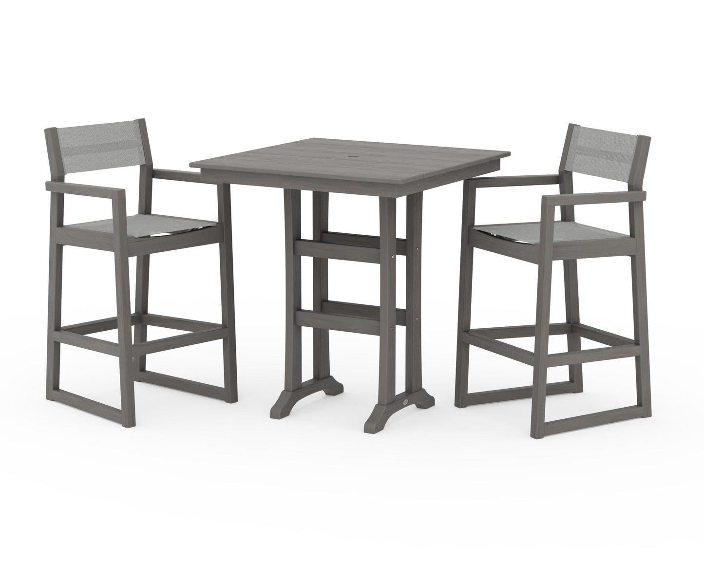 EDGE Sling Arm Chair 3-Piece Farmhouse Bar Set with Trestle Legs