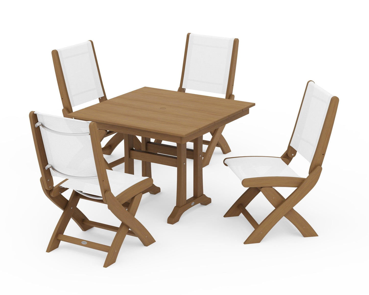 Coastal Folding Side Chair 5-Piece Farmhouse Dining Set With Trestle Legs