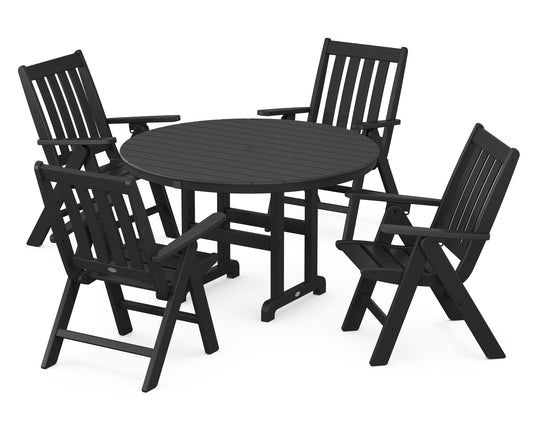 Vineyard Folding Chair 5-Piece Round Farmhouse Dining Set