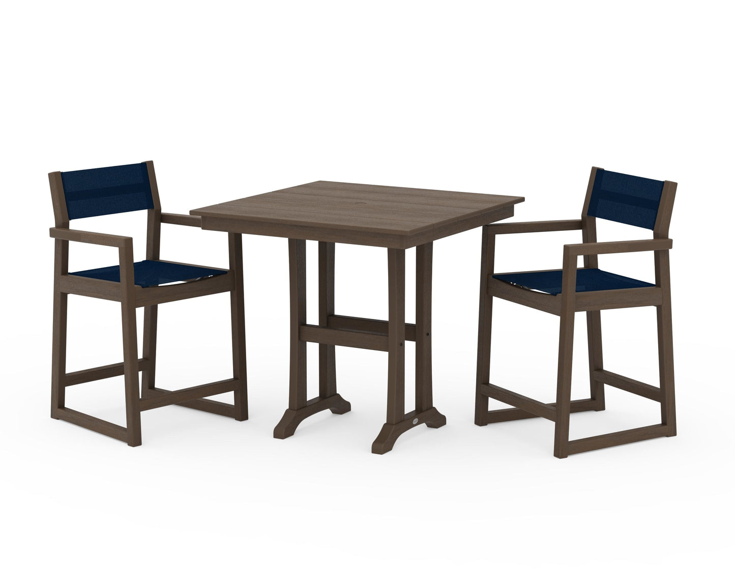 EDGE Sling Arm Chair 3-Piece Farmhouse Counter Set with Trestle Legs