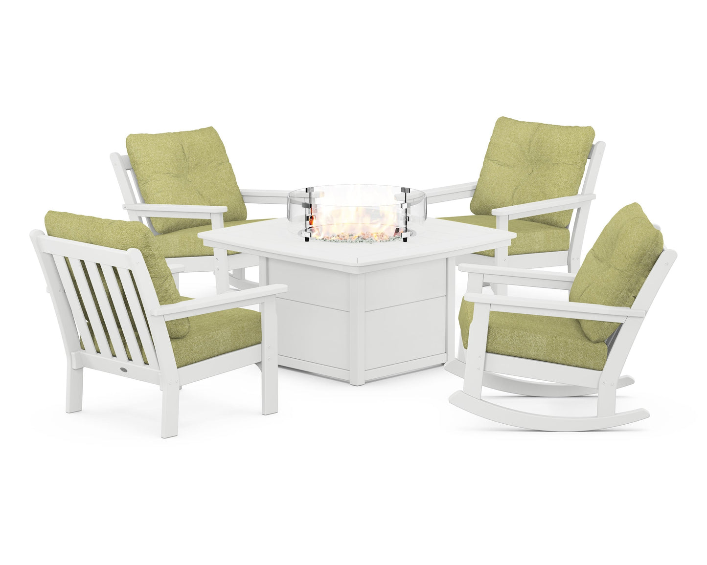 Vineyard 5-Piece Deep Seating Rocking Chair Conversation Set with Fire Pit Table