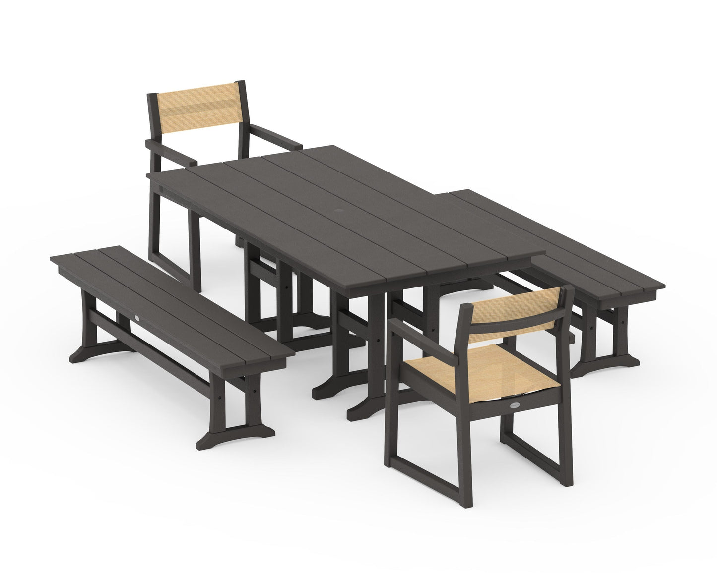 EDGE Sling Arm Chair 5-Piece Farmhouse Dining Set with Benches