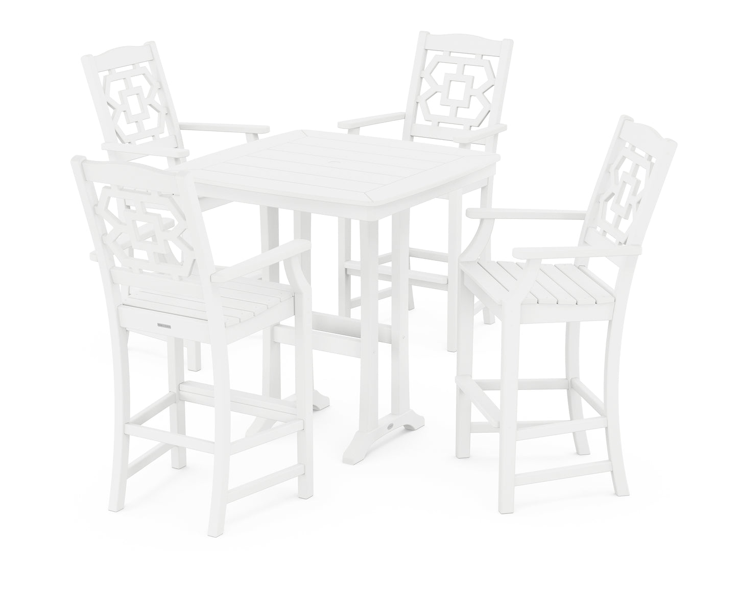 Chinoiserie 5-Piece Bar Set with Trestle Legs