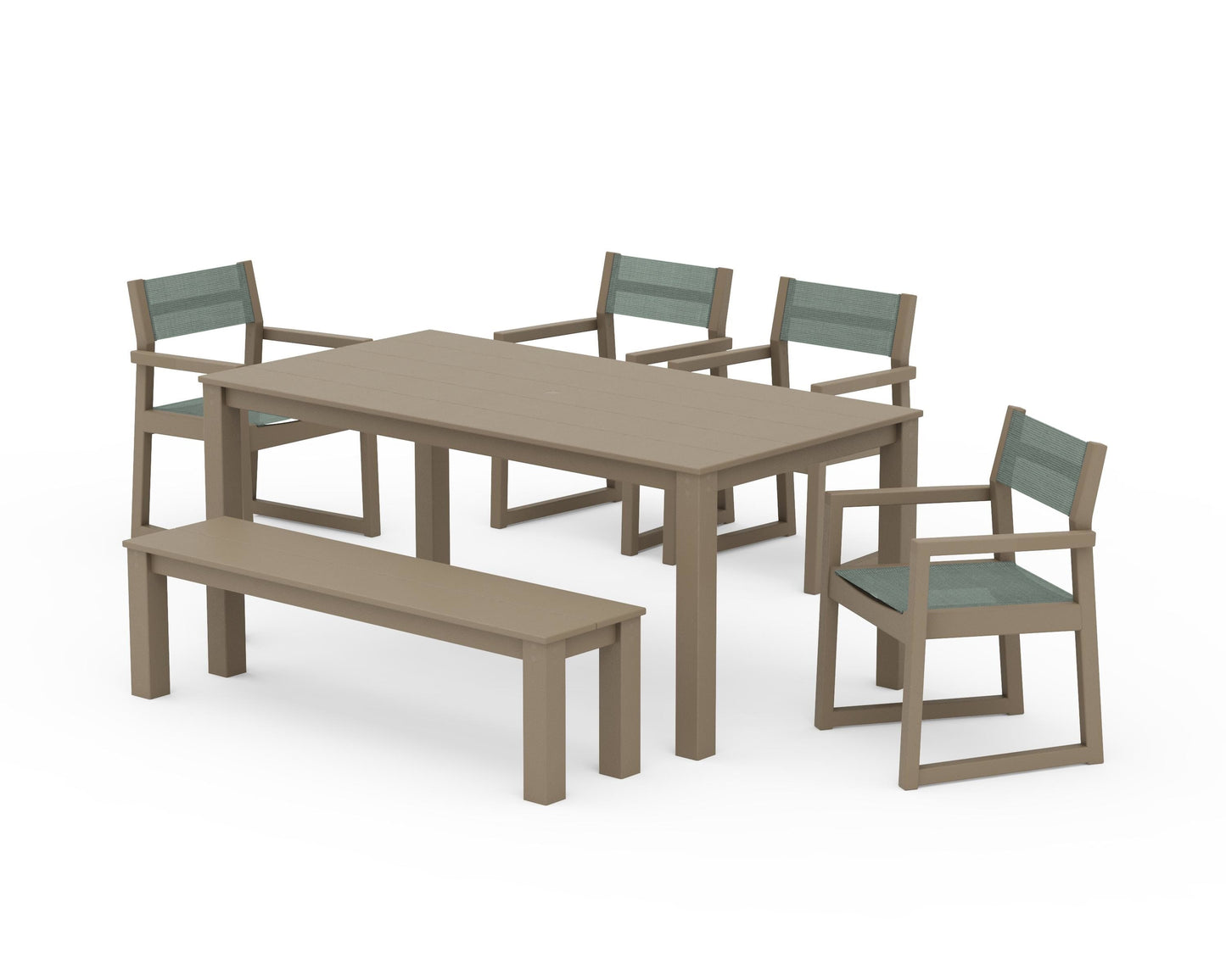 EDGE Sling Arm Chair 6-Piece Parsons Dining Set with Bench