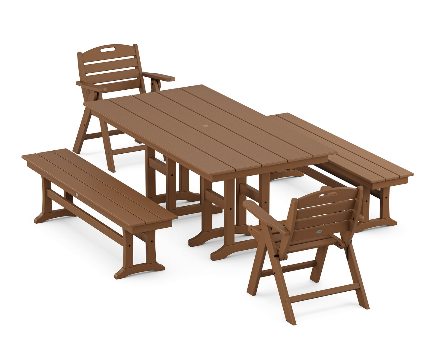 Nautical Lowback 5-Piece Farmhouse Dining Set with Benches