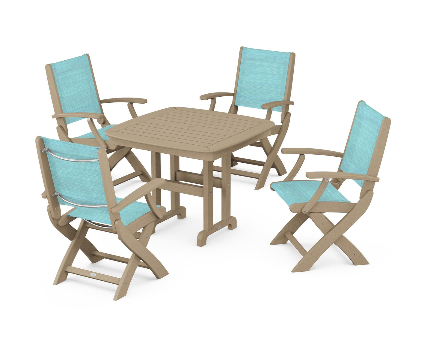 Coastal Folding Chair 5-Piece Dining Set