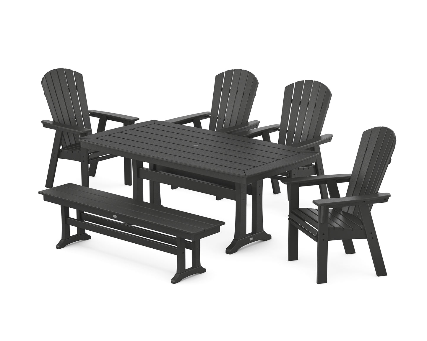 Nautical Curveback Adirondack 6-Piece Dining Set with Trestle Legs and Bench