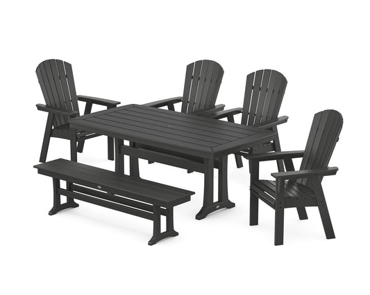 Nautical Curveback Adirondack 6-Piece Dining Set with Trestle Legs and Bench