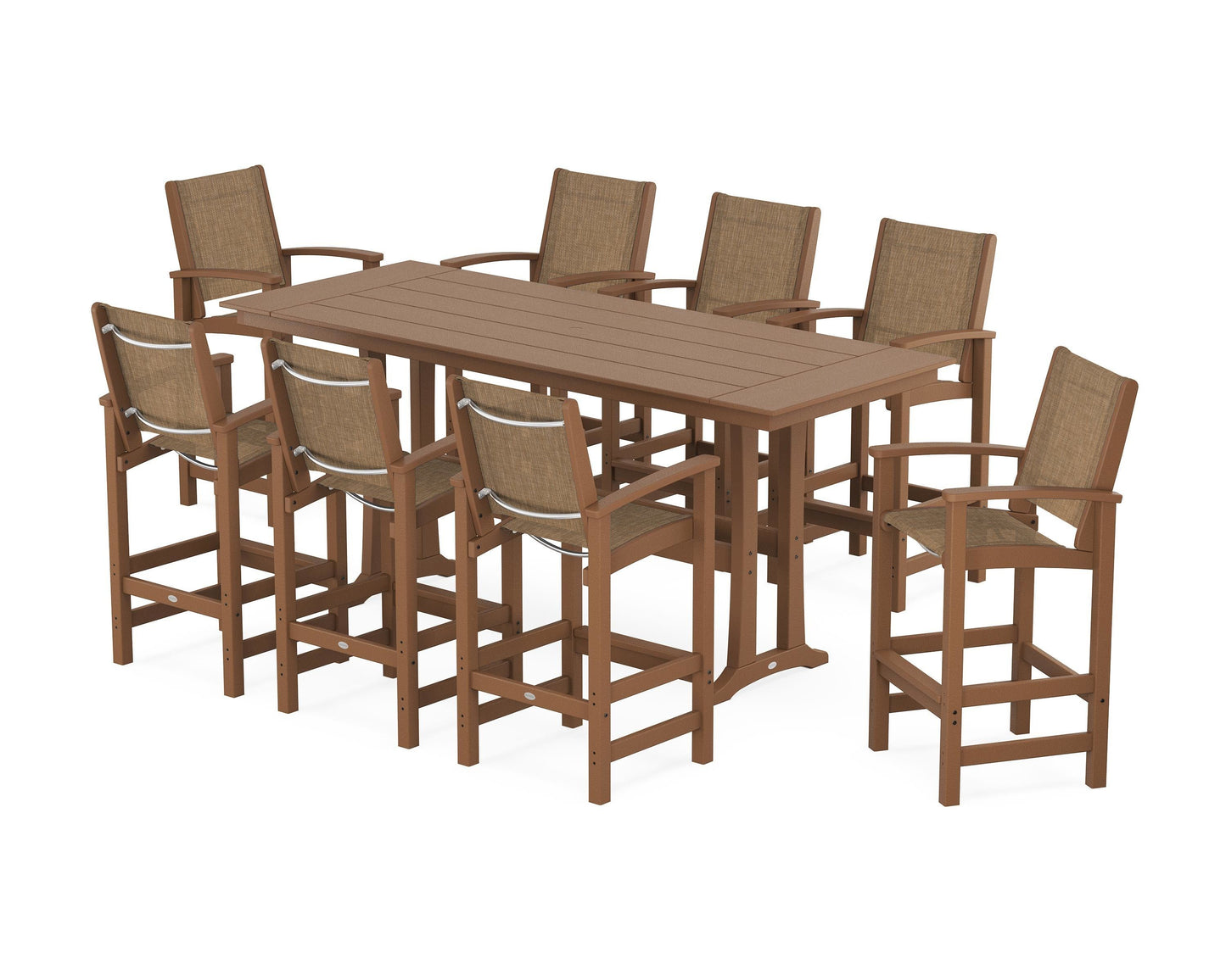Coastal 9-Piece Farmhouse Bar Set with Trestle Legs