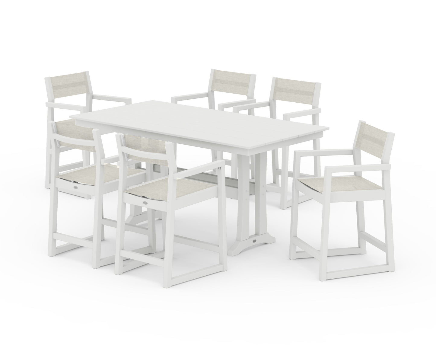 EDGE Sling Arm Chair 7-Piece Farmhouse Counter Set with Trestle Legs