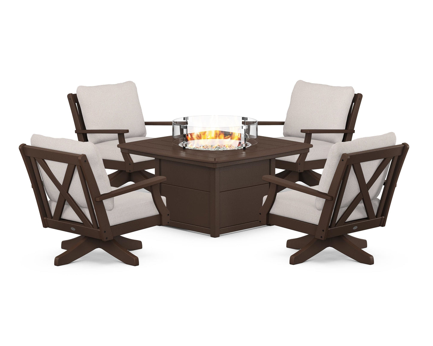 Braxton 5-Piece Deep Seating Swivel Conversation Set with Fire Pit Table