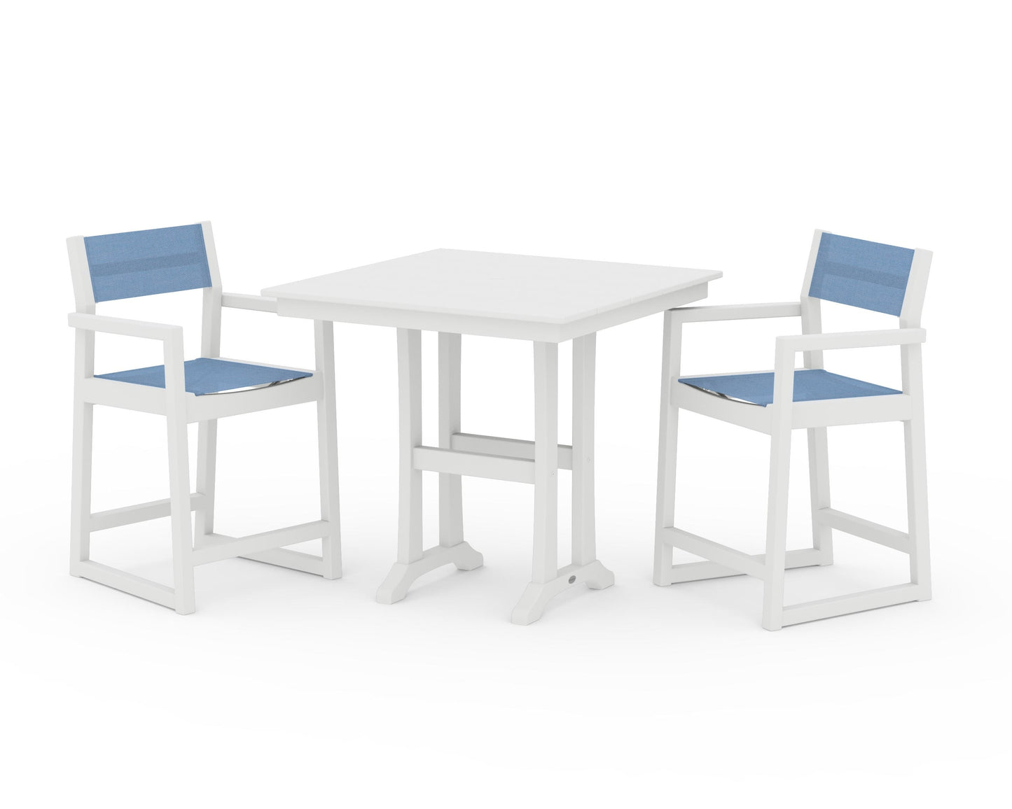 EDGE Sling Arm Chair 3-Piece Farmhouse Counter Set with Trestle Legs