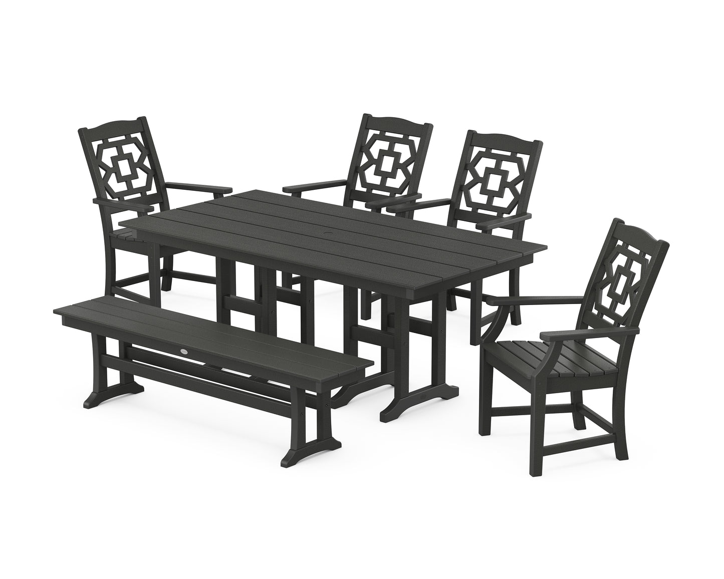 Chinoiserie 6-Piece Farmhouse Dining Set with Bench