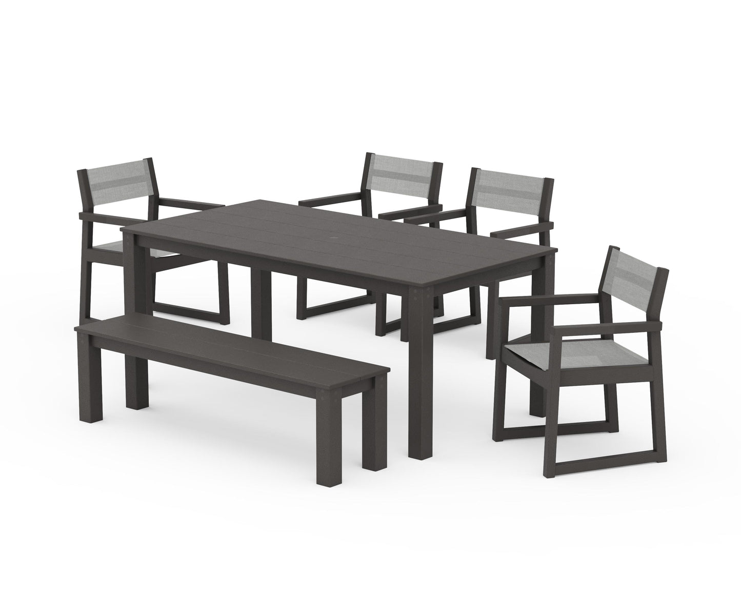 EDGE Sling Arm Chair 6-Piece Parsons Dining Set with Bench