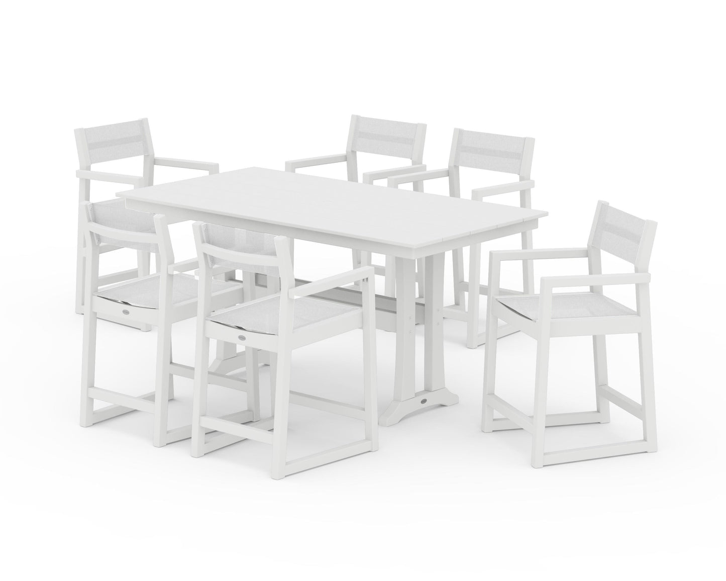 EDGE Sling Arm Chair 7-Piece Farmhouse Counter Set with Trestle Legs