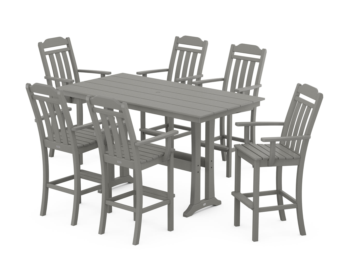 Cottage Arm Chair 7-Piece Farmhouse Bar Set with Trestle Legs