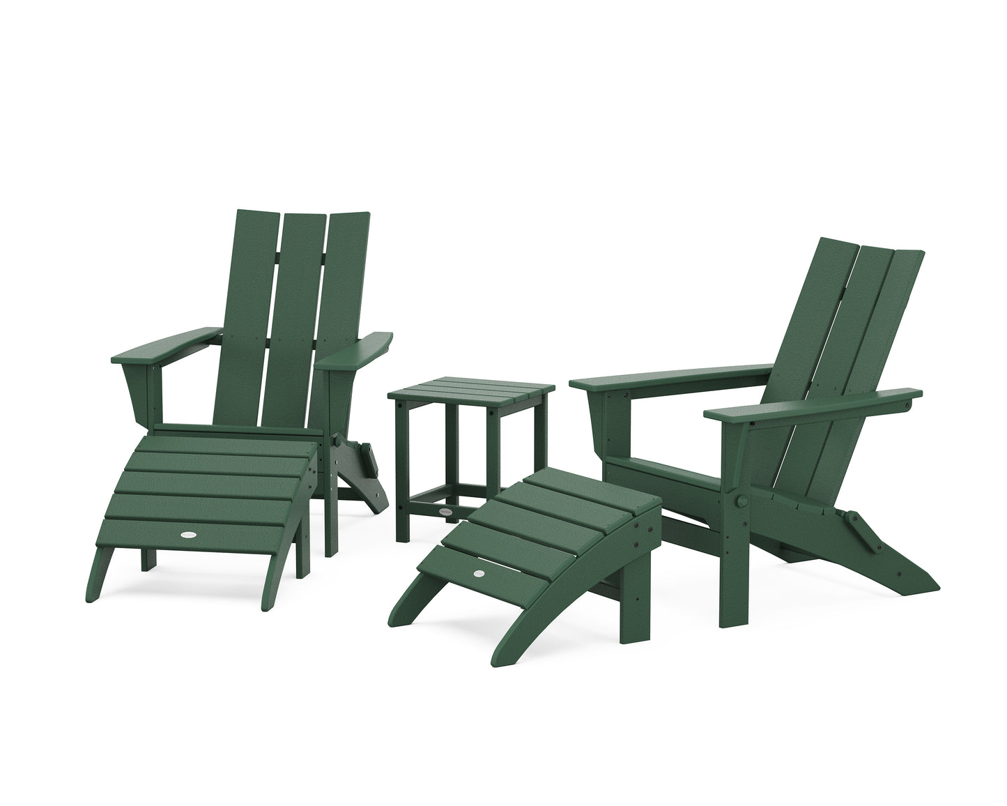 Modern Folding Adirondack Chair 5-Piece Set with Ottomans and 18" Side Table
