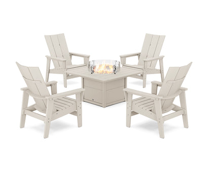 5-Piece Modern Grand Upright Adirondack Conversation Set with Fire Pit Table