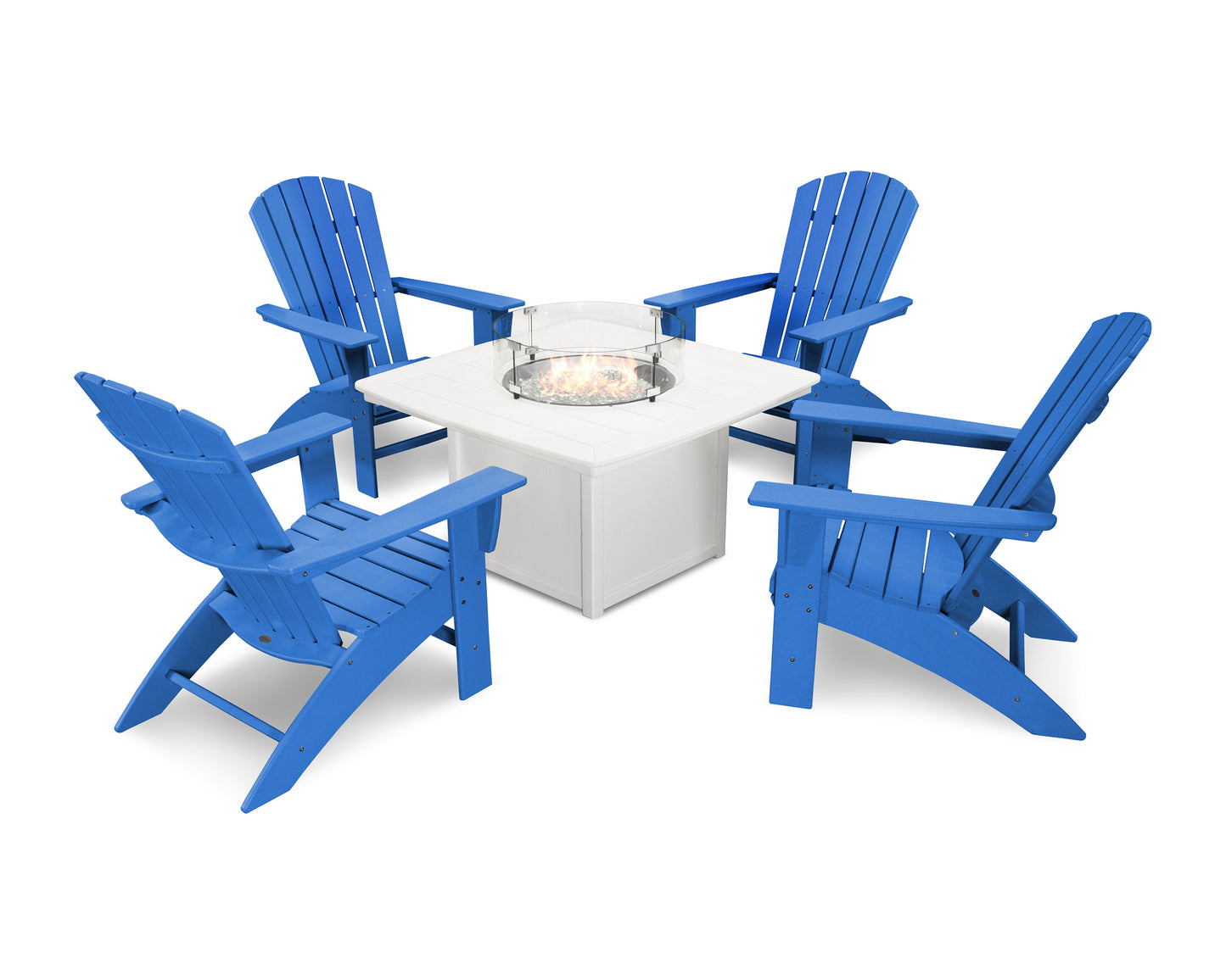 Nautical Curveback Adirondack 5-Piece Conversation Set with Fire Pit Table