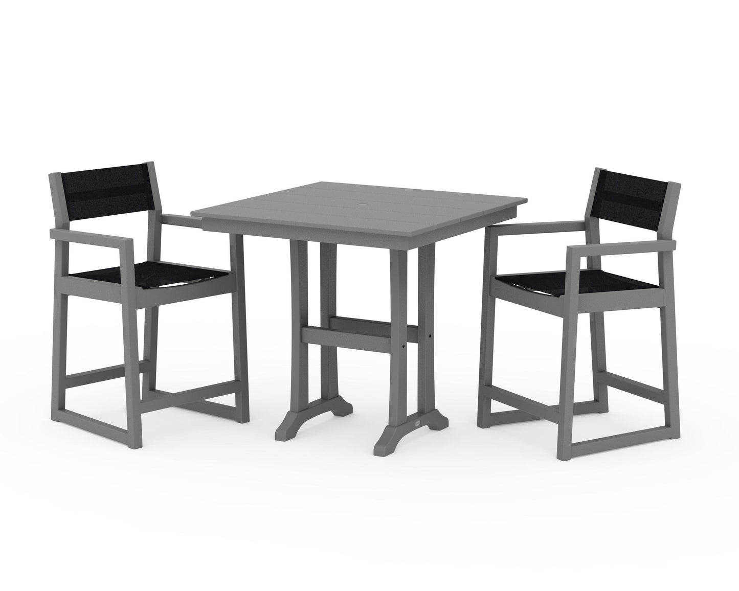 EDGE Sling Arm Chair 3-Piece Farmhouse Counter Set with Trestle Legs