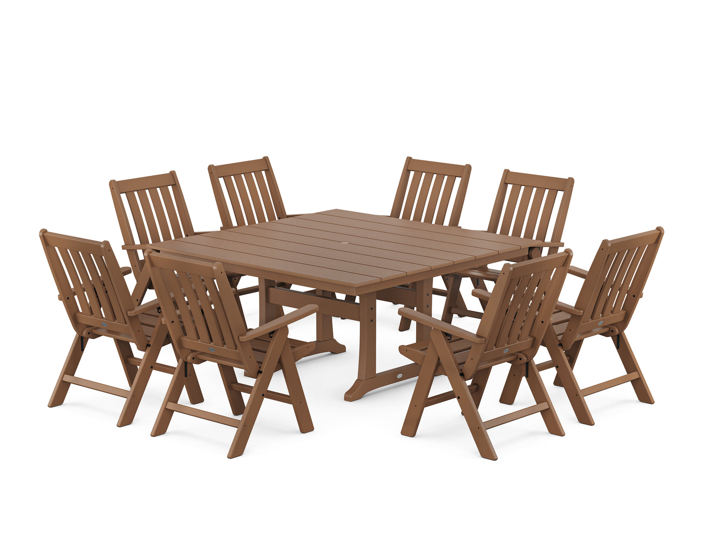 Vineyard Folding Chair 9-Piece Square Farmhouse Dining Set with Trestle Legs