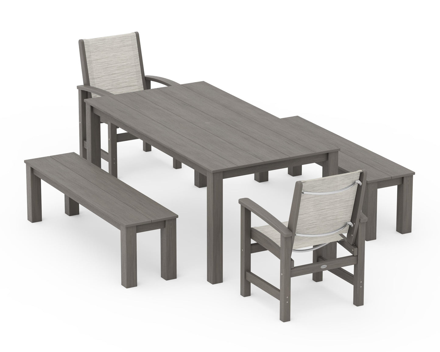 Coastal 5-Piece Parsons Dining Set with Benches