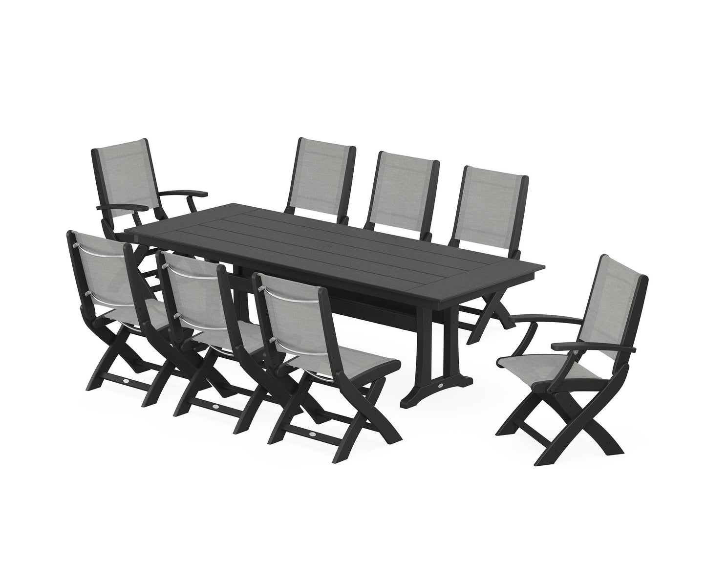 Coastal 9-Piece Folding Dining Chair Farmhouse Dining Set with Trestle Legs