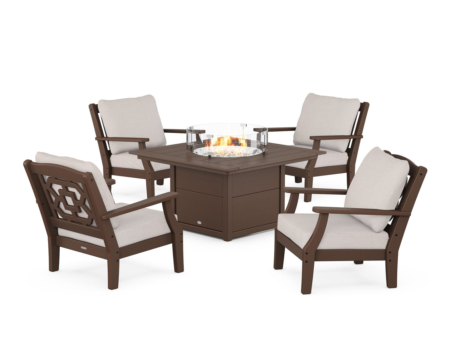 Chinoiserie 5-Piece Deep Seating Set with Fire Pit Table