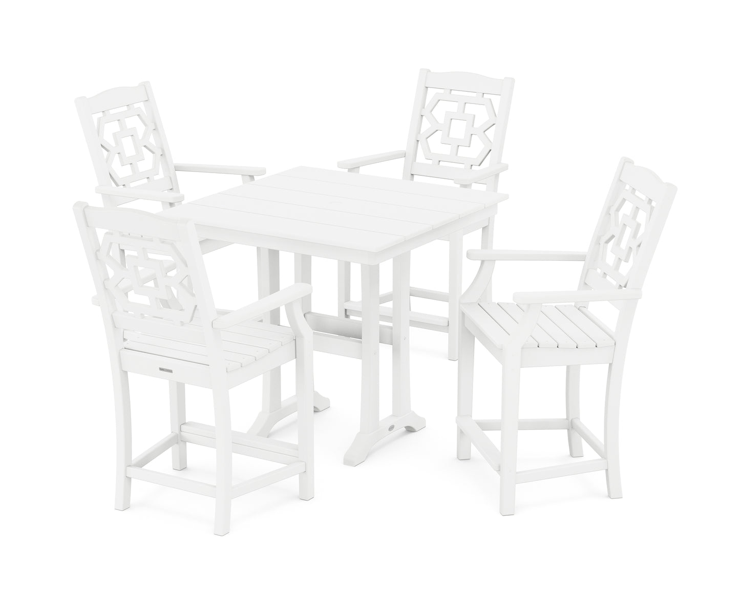 Chinoiserie 5-Piece Farmhouse Counter Set with Trestle Legs