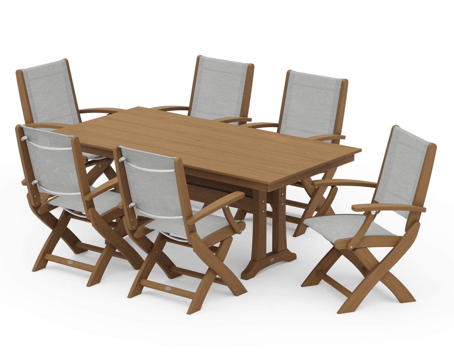 Coastal Folding Arm Chair 7-Piece Farmhouse Dining Set with Trestle Legs