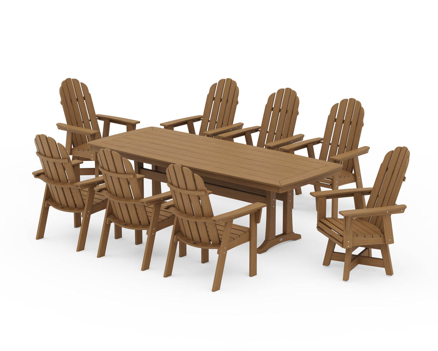 Vineyard Curveback Adirondack Swivel 9-Piece Dining Set with Trestle Legs
