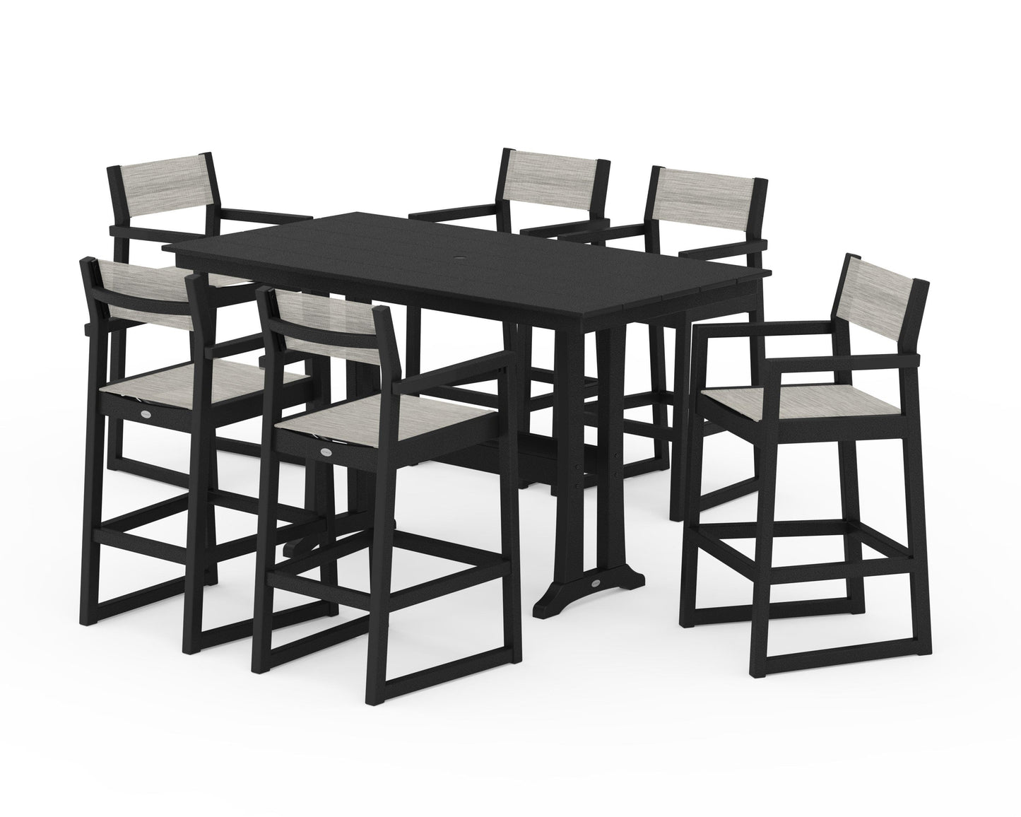 EDGE Sling Arm Chair 7-Piece Farmhouse Bar Set with Trestle Legs
