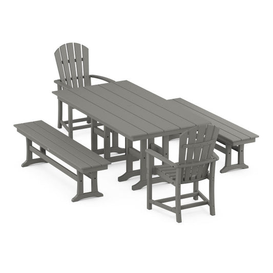 Palm Coast 5-Piece Farmhouse Dining Set with Benches