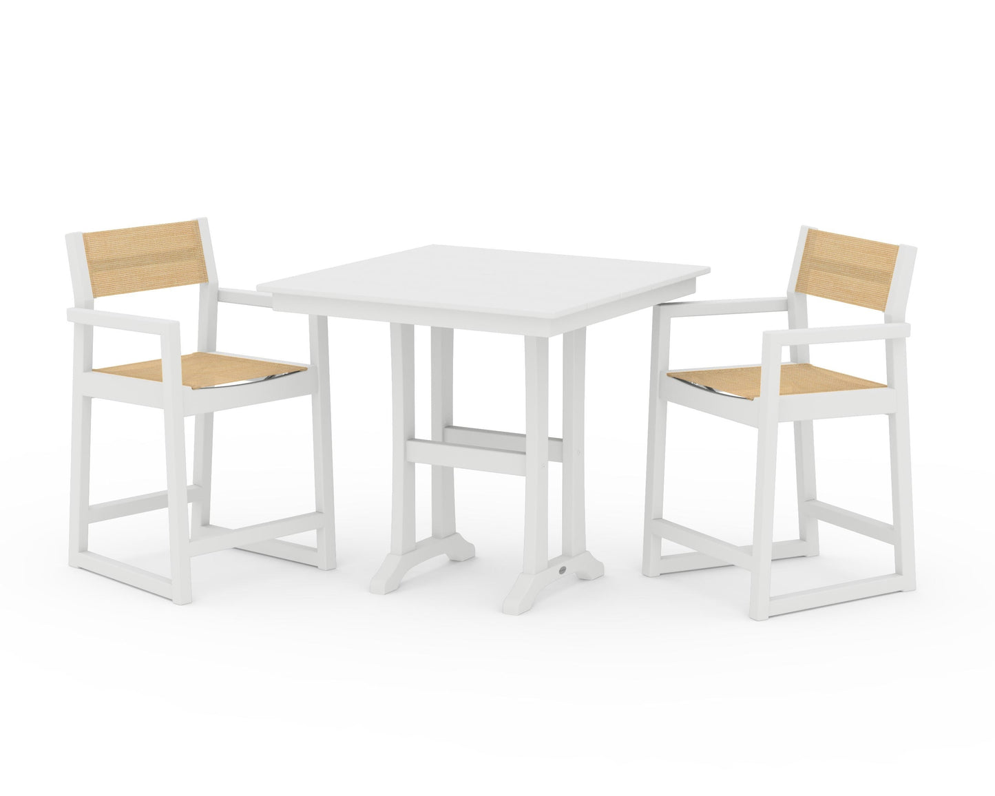 EDGE Sling Arm Chair 3-Piece Farmhouse Counter Set with Trestle Legs