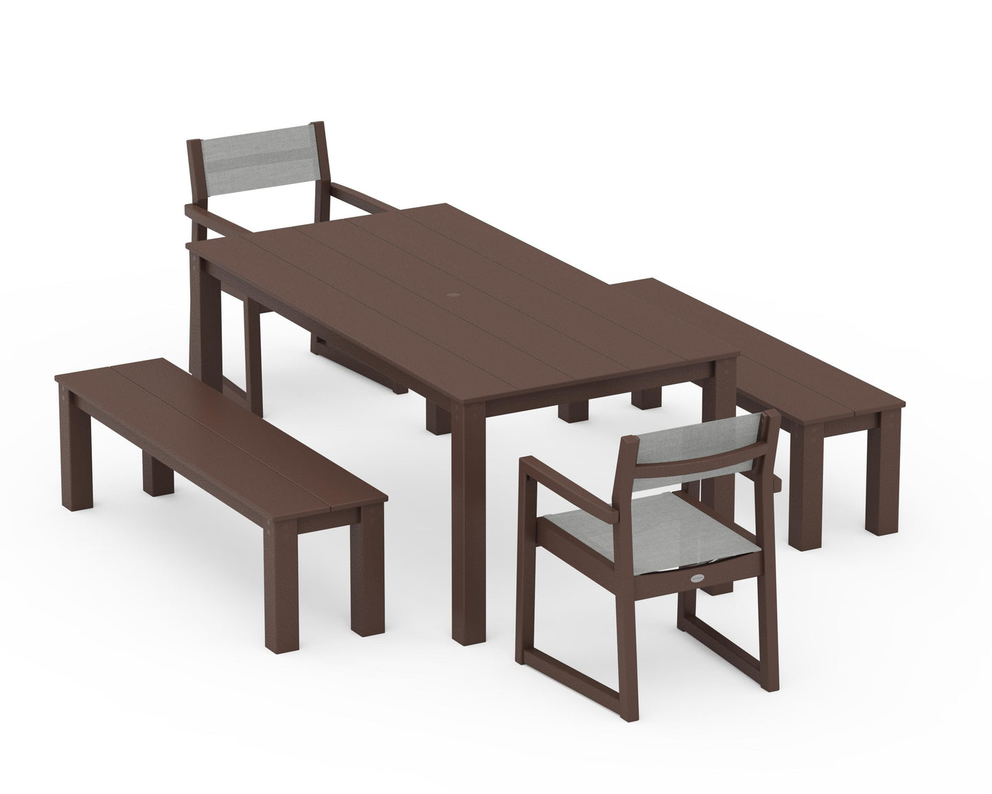 EDGE Sling Arm Chair 5-Piece Parsons Dining Set with Benches