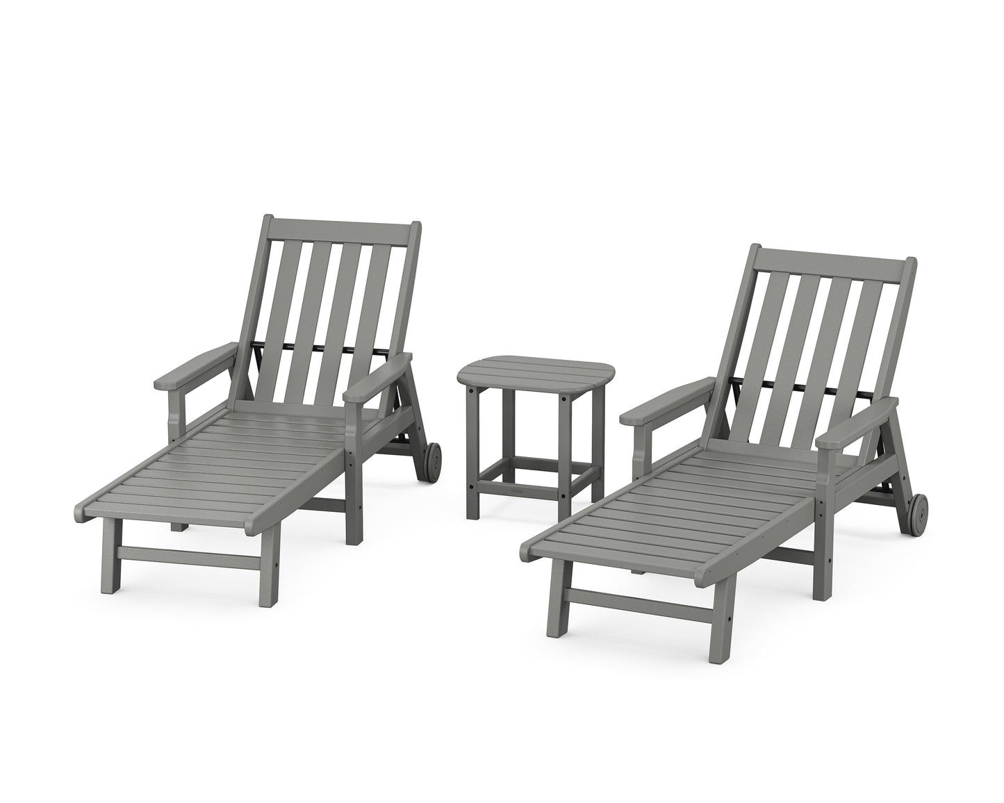 Vineyard 3-Piece Chaise with Arms and Wheels Set