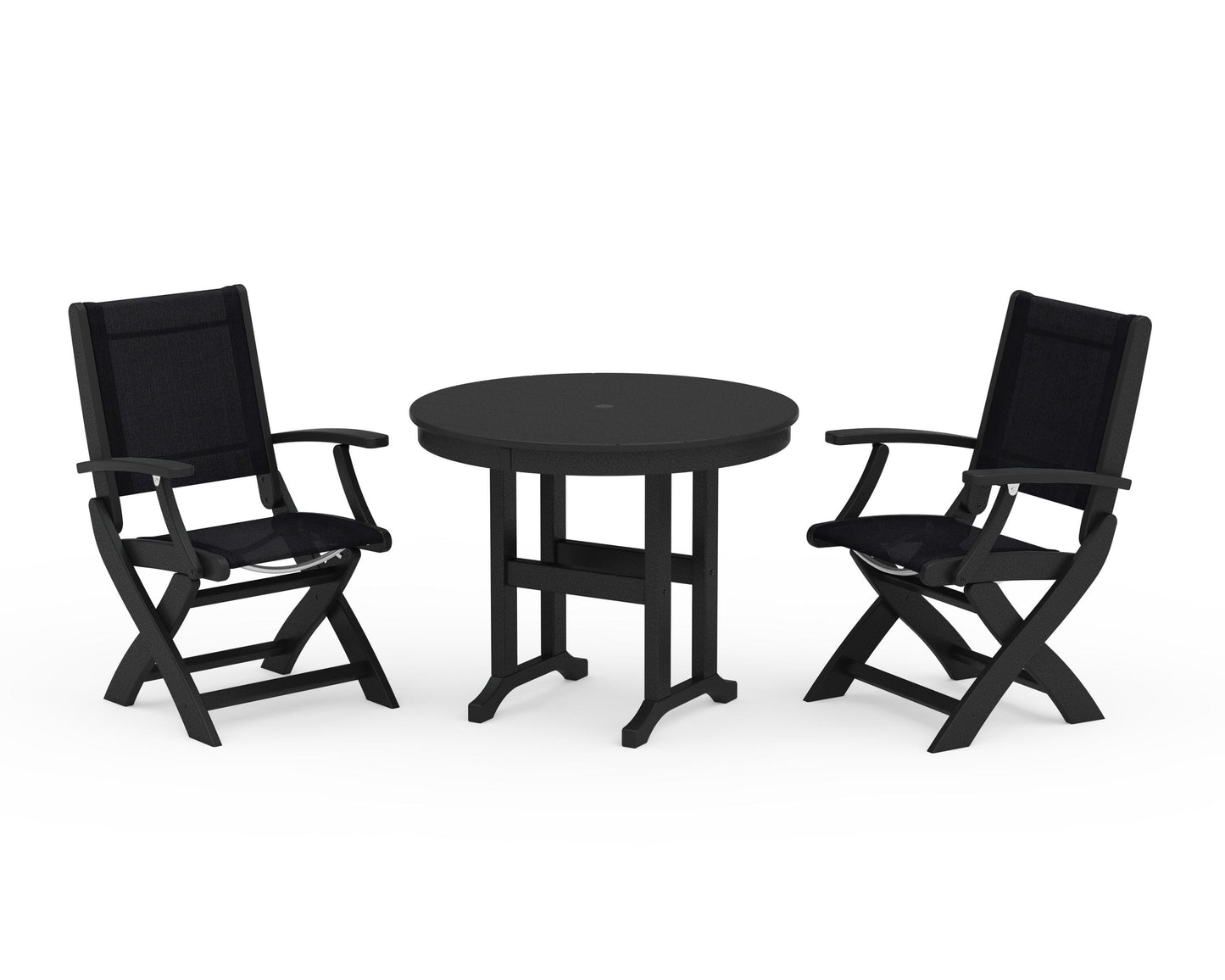 Coastal Folding Chair 3-Piece Round Dining Set