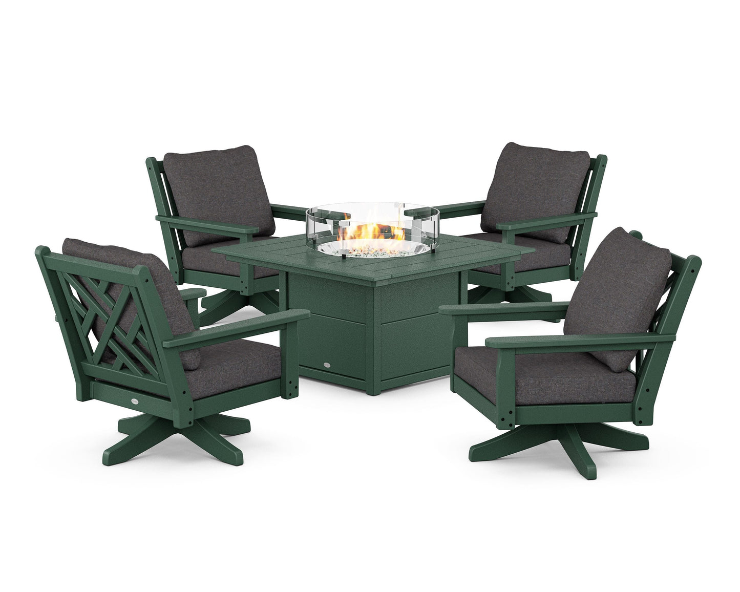 Chippendale 5-Piece Deep Seating Swivel Conversation Set with Fire Pit Table