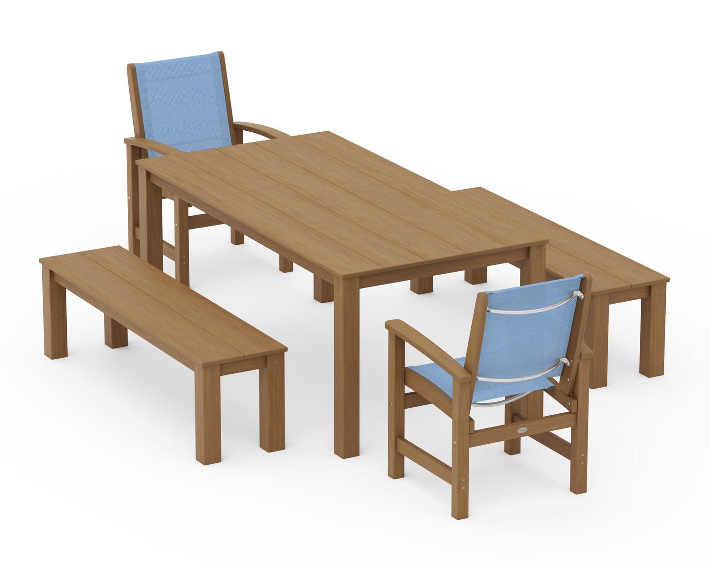 Coastal 5-Piece Parsons Dining Set with Benches