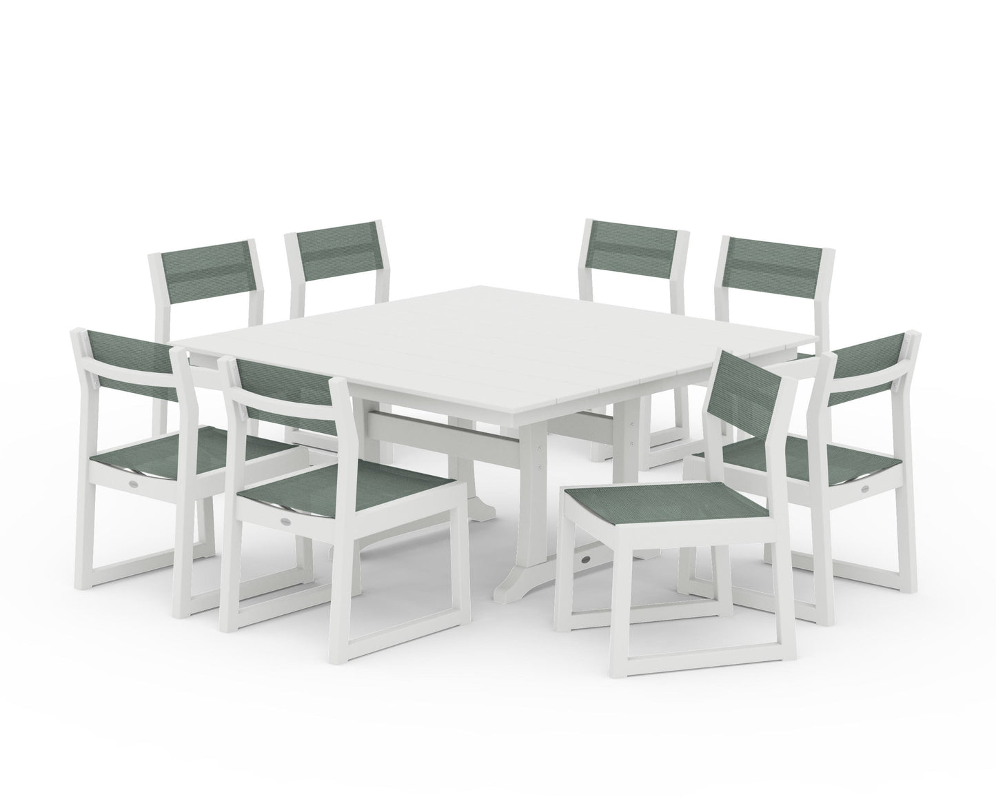 EDGE Sling Side Chair 9-Piece Farmhouse Trestle Dining Set