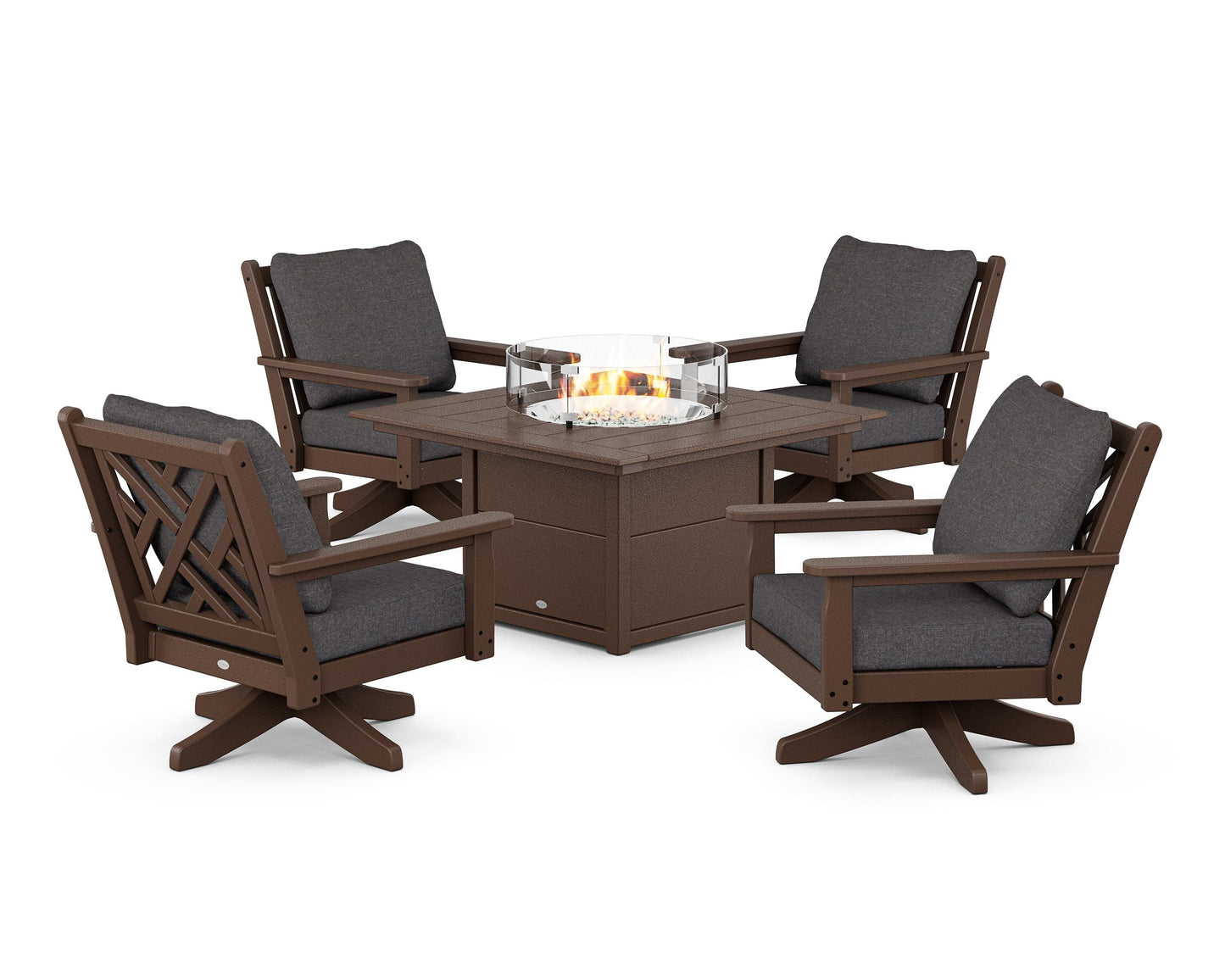 Chippendale 5-Piece Deep Seating Swivel Conversation Set with Fire Pit Table