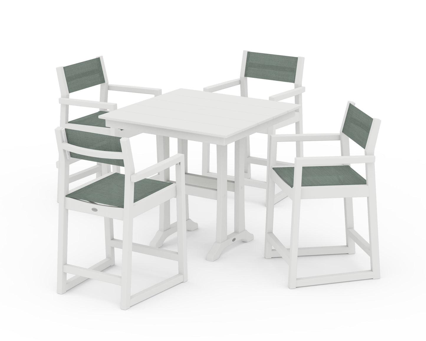 EDGE Sling Arm Chair 5-Piece Farmhouse Counter Set with Trestle Legs