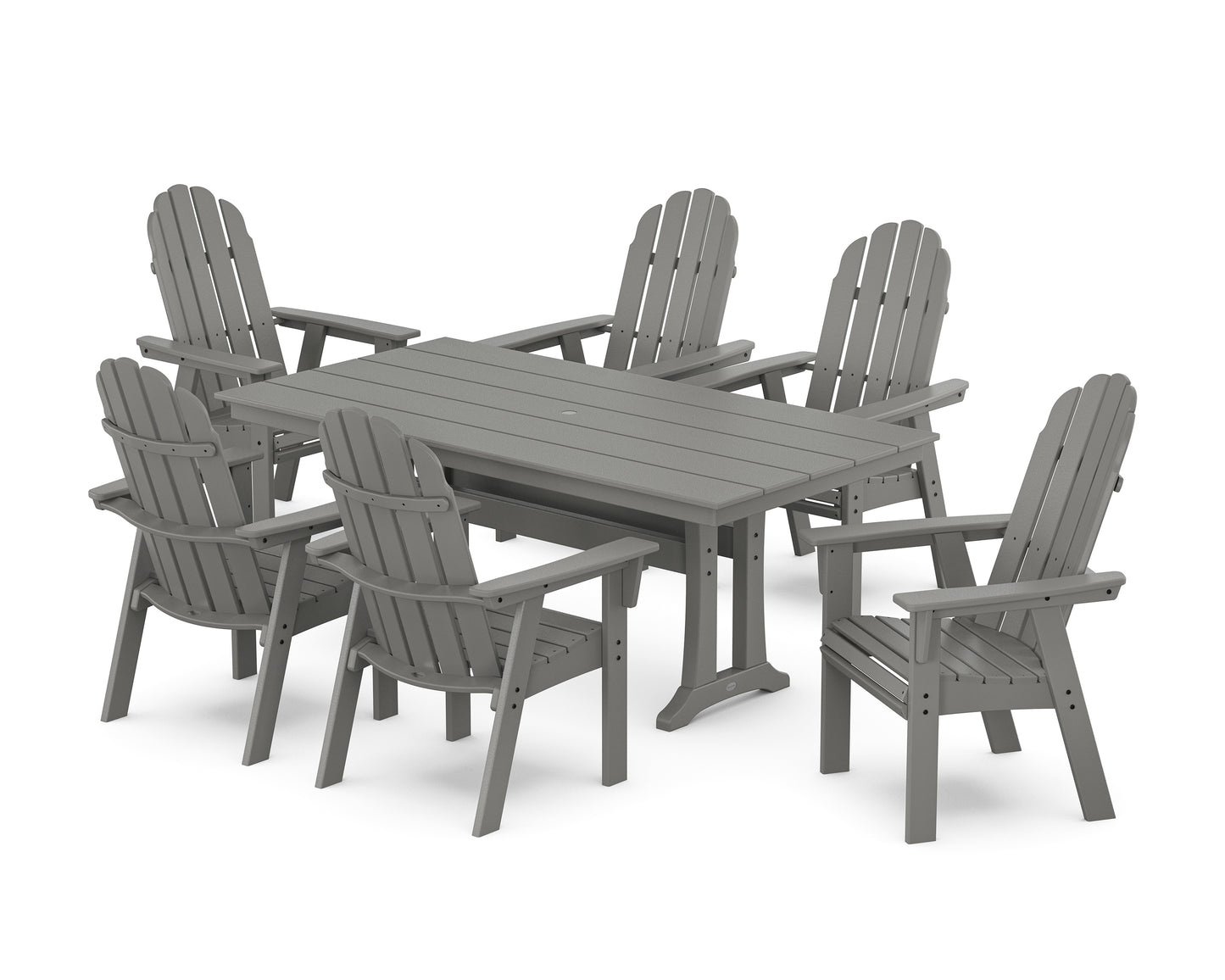 Vineyard Curveback Adirondack Chair 7-Piece Farmhouse Dining Set with Trestle Legs