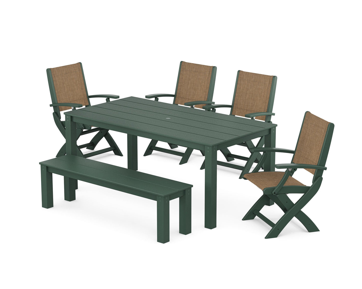 Coastal Folding Chair 6-Piece Parsons Dining Set with Bench