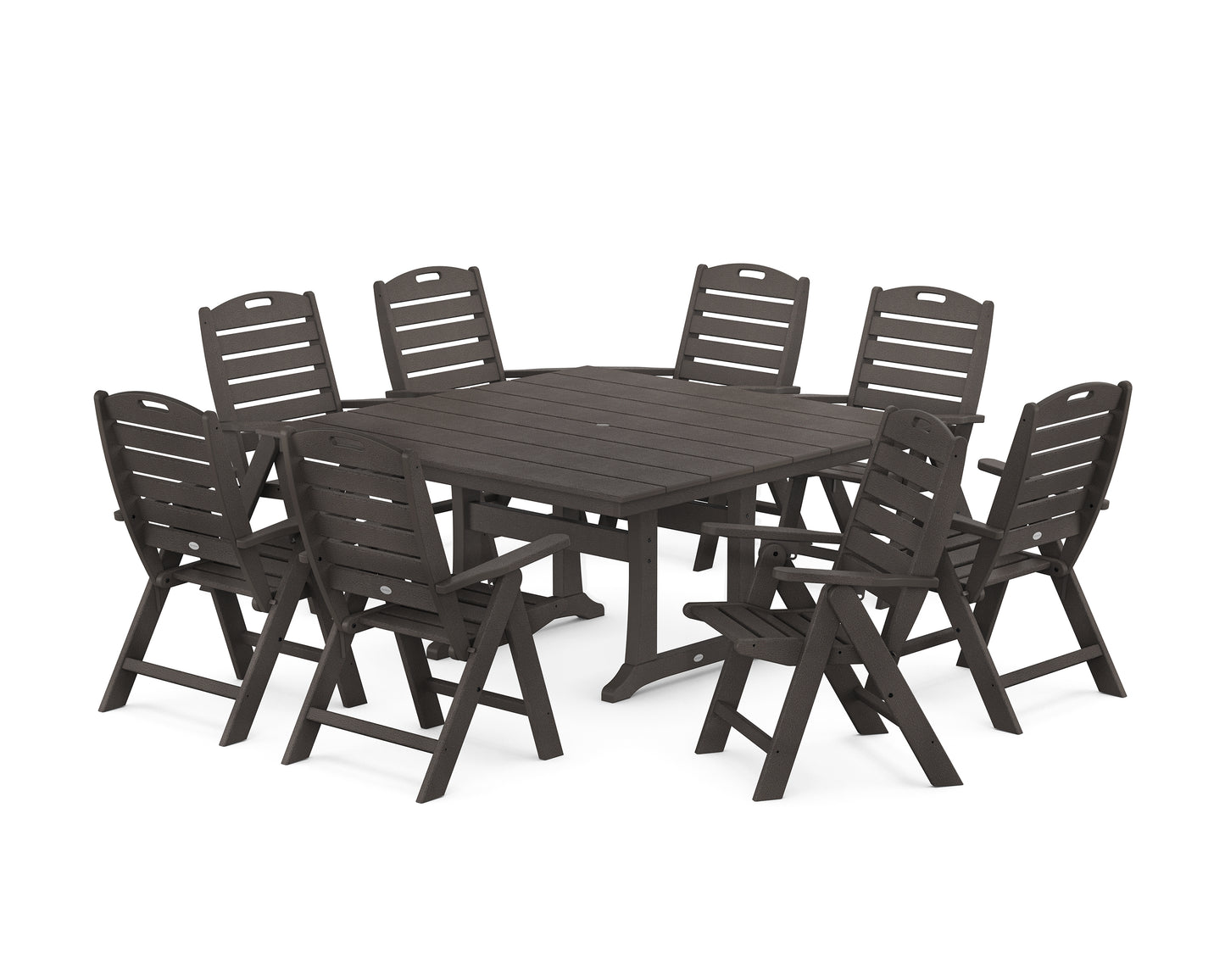 Nautical Highback 9-Piece Square Farmhouse Dining Set with Trestle Legs
