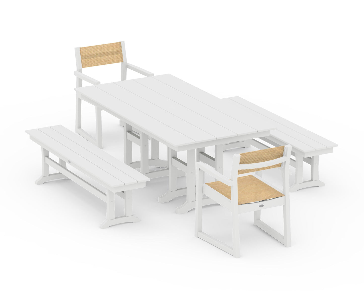 EDGE Sling Arm Chair 5-Piece Farmhouse Dining Set with Benches