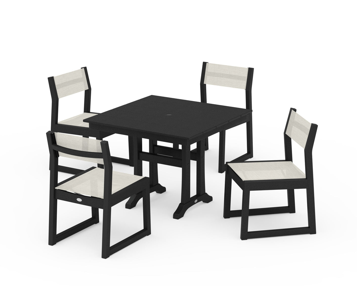 EDGE Sling 5-Piece Farmhouse Trestle Side Chair Dining Set