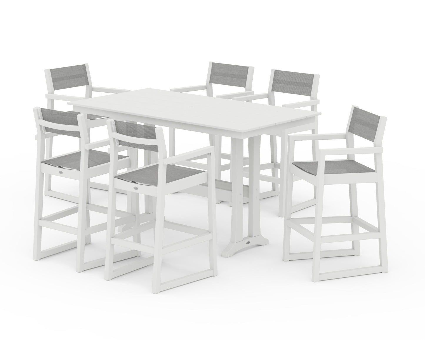 EDGE Sling Arm Chair 7-Piece Farmhouse Bar Set with Trestle Legs