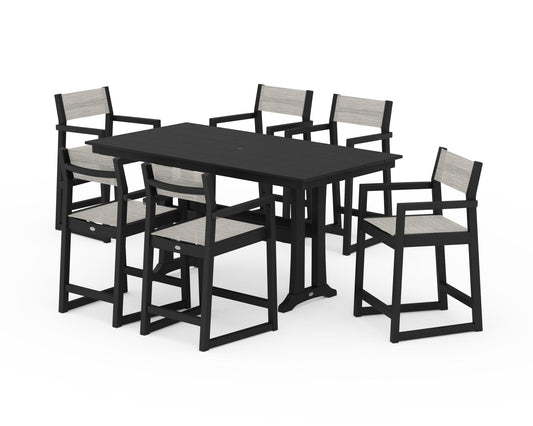 EDGE Sling Arm Chair 7-Piece Farmhouse Counter Set with Trestle Legs