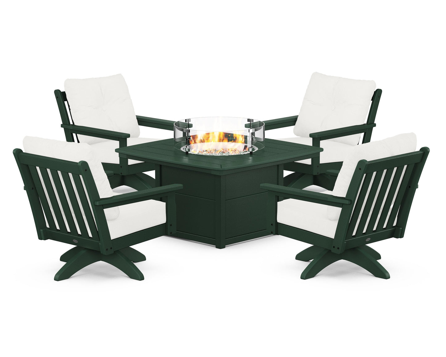 Vineyard 5-Piece Deep Seating Swivel Conversation Set with Fire Pit Table